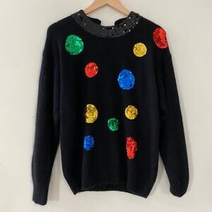 VTG Karen Scott Womens Sweater Size M Sequin Polka Dot Silk Christmas Holidays